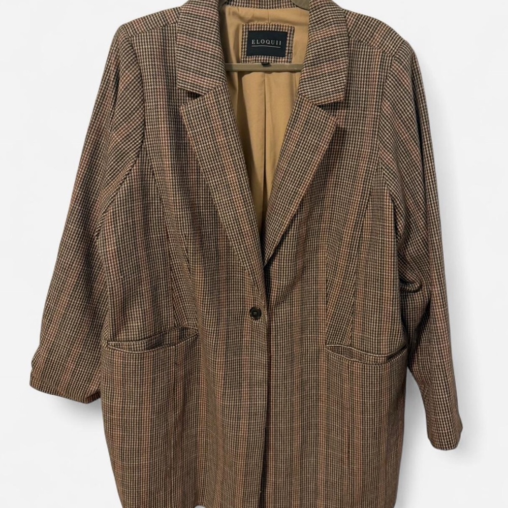 Eloquii Tan Plaid Women's Blazer